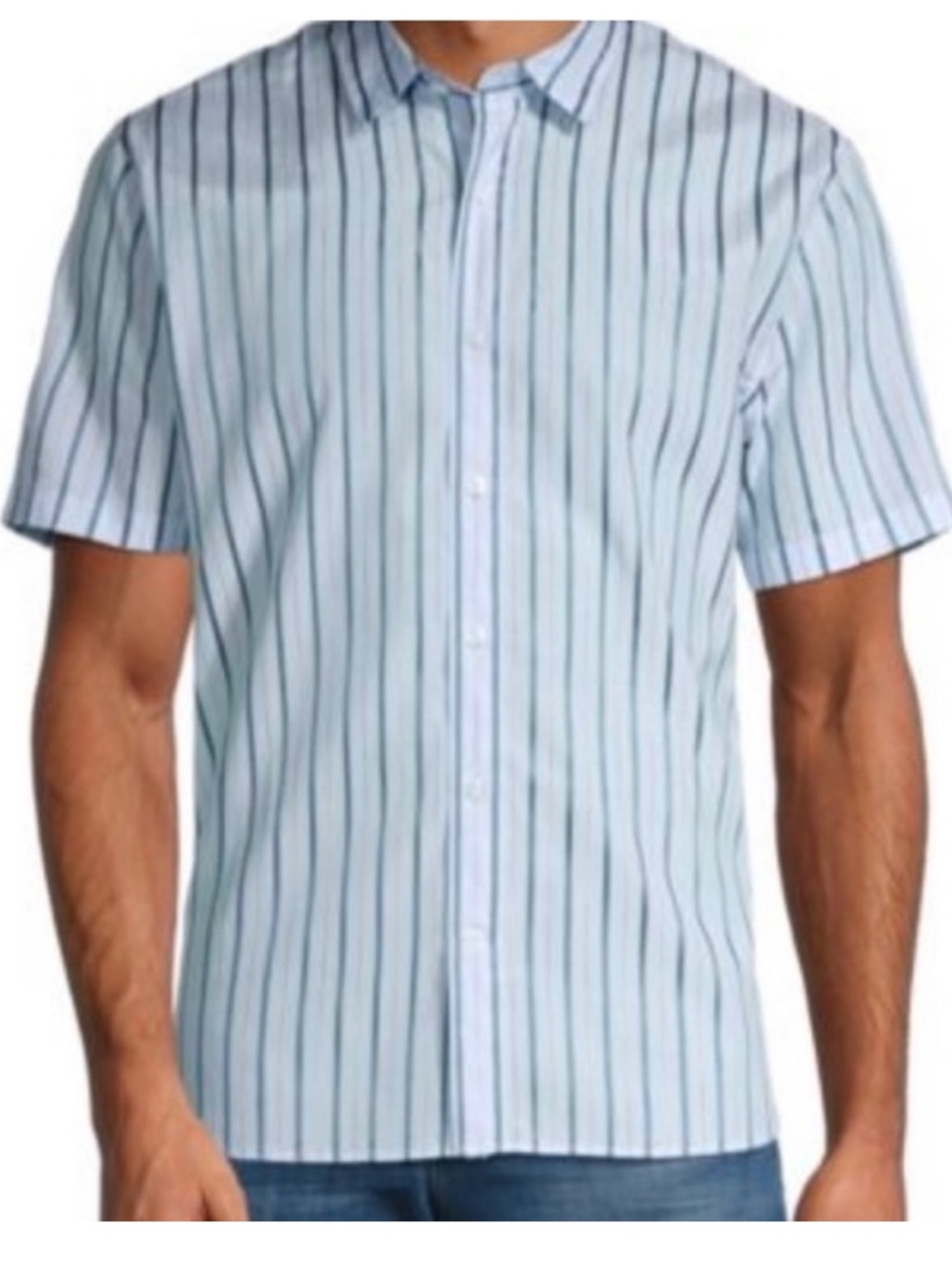 Vince Light Blue & Navy Vertical Stripe Short Sleeve Button-Down Size XL